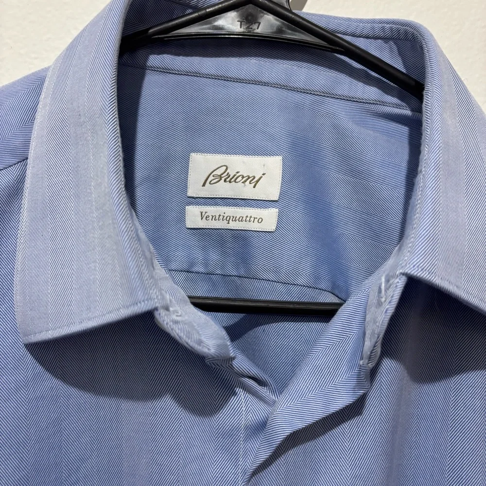 Brioni Blue Ventiquattro Dress Shirt Size 17/43